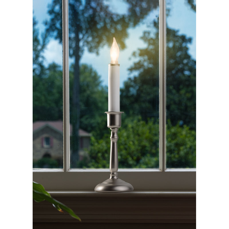 Unscented Flameless Taper Candle with Plastic Holder, Pewter 