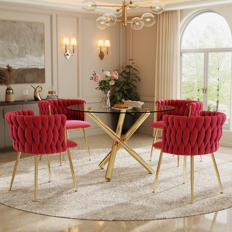 Ensemble de salle à manger Raykwan, H 29,5 po x L 42 po x l 42 po, Rose rouge, Or