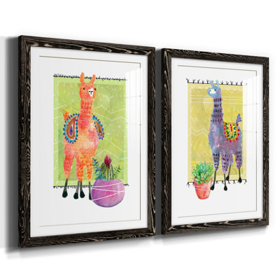 Lovely Llama I - Matted and Framed Under Acrylic Glass, Set of 2, Large Living Room Wall Art