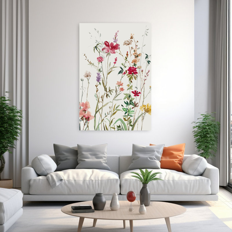 Fleurs sauvages roses II, art floral délicat, nature et vibrante, H 60 po x l 40 po