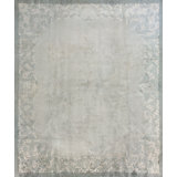 Light Washed Out Gray Color Antique Chinese Art Deco Rug