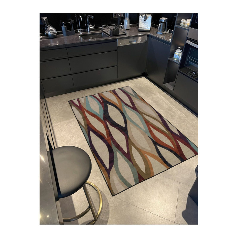 Leafy Geometric Patterned Woven Base Washable Rug, Rectangle 2'6" x 4'11" Rug Pad Included