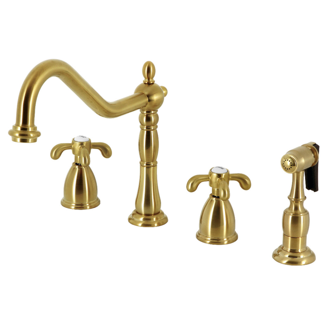 Kingston Brass French Country Double-Handle 4-Hole Widespread Kitchen Faucet with Brass Sprayer Kingston Brass
