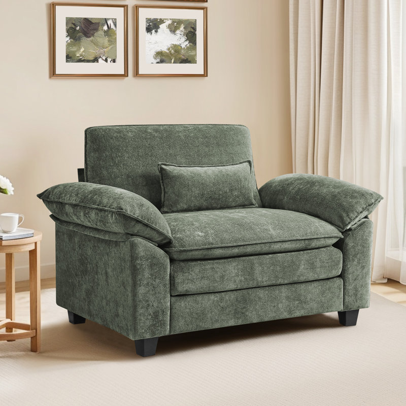 Fauteuil d'appoint rembourré très large , Vert grisâtre