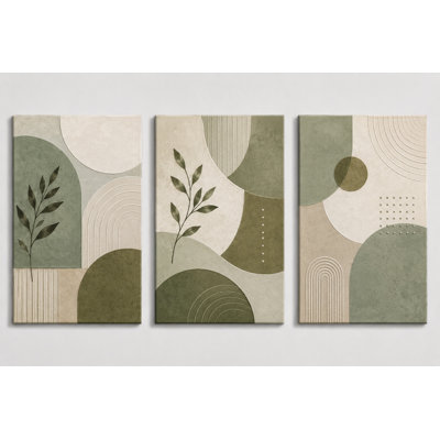 Grand art mural botanique abstrait vert sauge, ensemble de 3 impressions sur toile, décor moderne minimaliste du milieu du siècle pour le salon, le bureau de la chambre à coucher, impression sur toile 16 x 24 pouces - prête à être accrochée