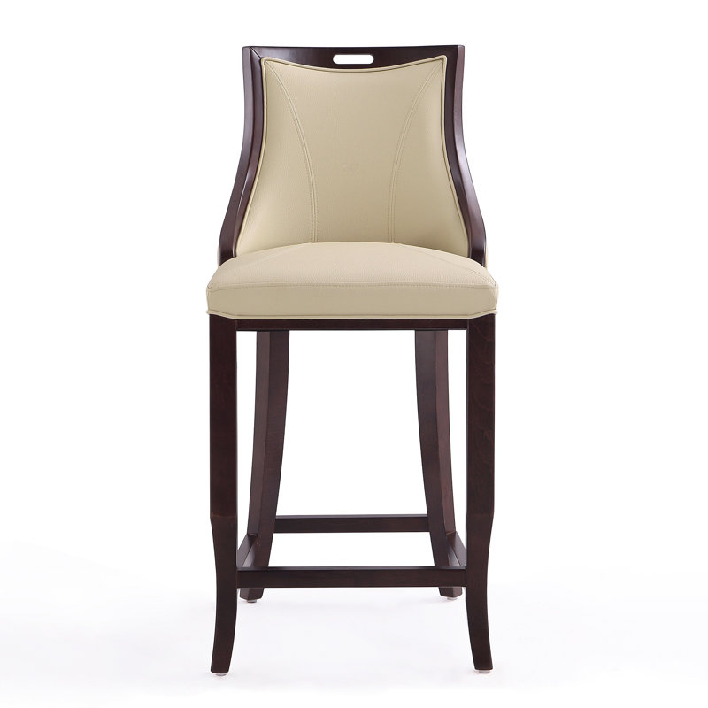 Emperor Traditional Vegan Leather Upholstered Beech Wood Bar Stool in Cream, Cream