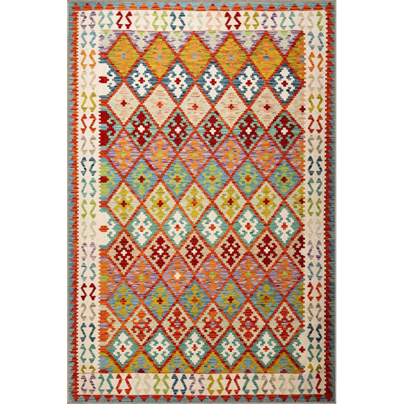 Tapis décoratif multicolore traditionnel à motif de losanges tissé sur base tissée, Rectangle 3 pi 11 po x 5 pi 11 po