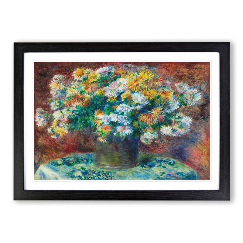 Chrysanthemums by Pierre-Auguste Renoir - Picture Frame Painting, Black Framed, 48cm H x 65cm W x 2cm D