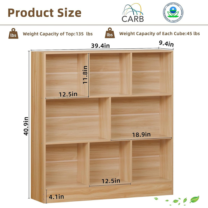 Bibliothèque Arianis, Naturel, (3 tablettes) H 41 po x l 39,4 po x P 9,45 po