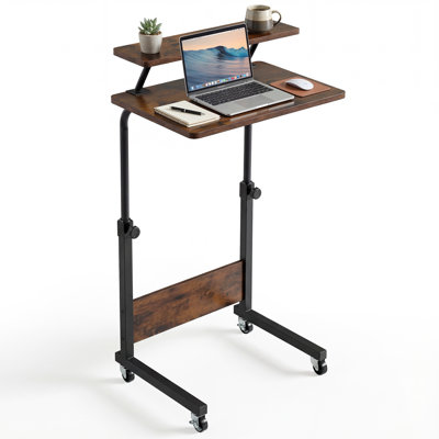  Computer Desk With Monitor Shelf, Mobile PC Table With Adjustable Height,60W*41D*(88.5-114) H Cm