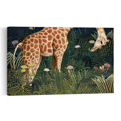 Dream Jungle Giraffes Abstract Giraffe Forest Nature Wall Art Print 1 Piece Wrapped Canvas Wall Art