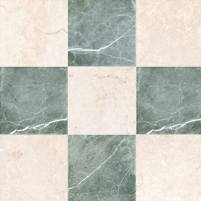 Tavari Checkerboard 10X10 Botticino And Verde, Green/Beige