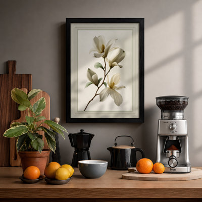 Single Stem in White Botanical - Framed Print