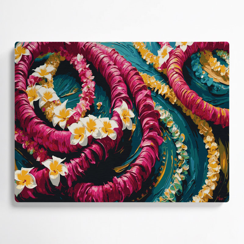 «Hawaiian Modern Lei», art mural mauve en métal, H 16 po x l 20 po