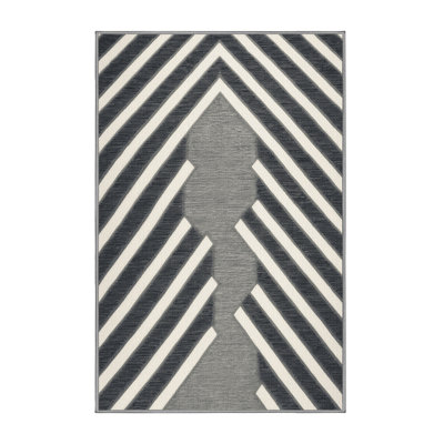 Washable Pearl Gray White Striped Area Rug