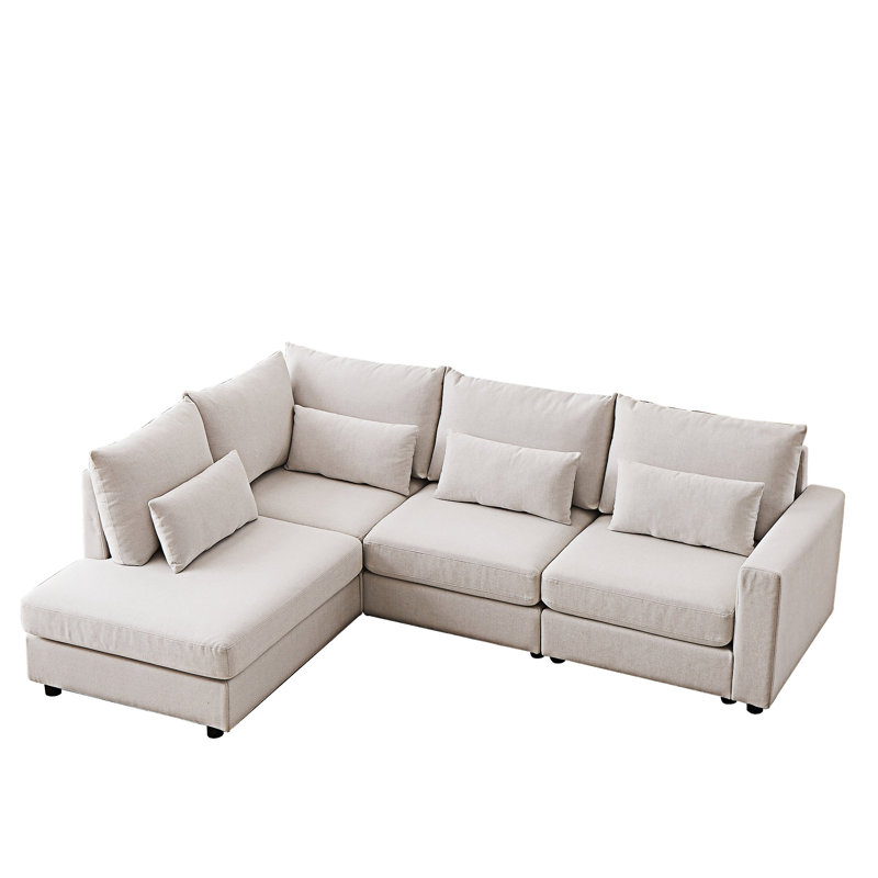 Convertible Sofa With Pillows, Beige Fabric