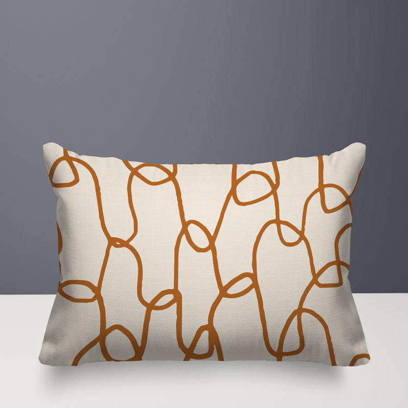 Fina Abstract Reversible Indoor/Outdoor Rectangle Pillow, 14''H x 20''W, Burnt Orange/ Black/ Off-White