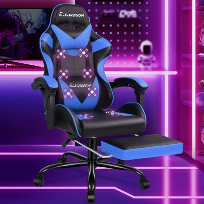 ELFORDSON Adjustable Reclining Swiveling PC & Racing Game Chair with Footrest
