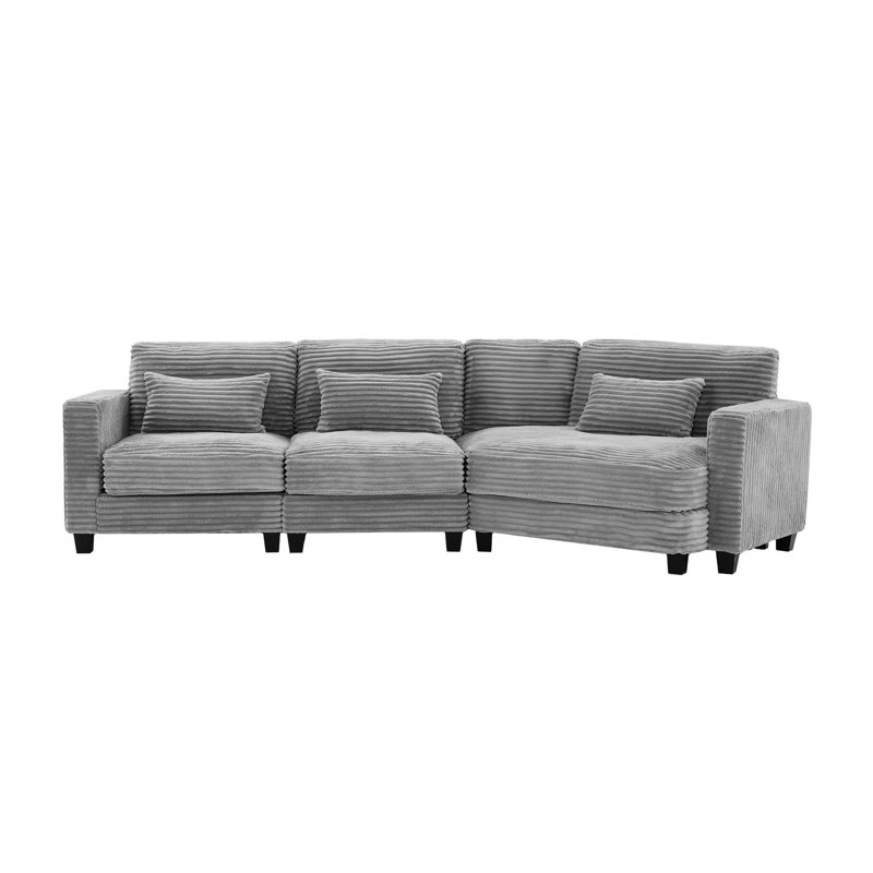 Redenius 123" Curved Corduroy Sectional Sofa Seater for 4, Gray Corduroy