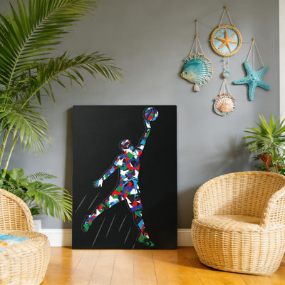 «Colorful Basketball Dunk», art mural en bois à l'arrière 20 po x 30 po