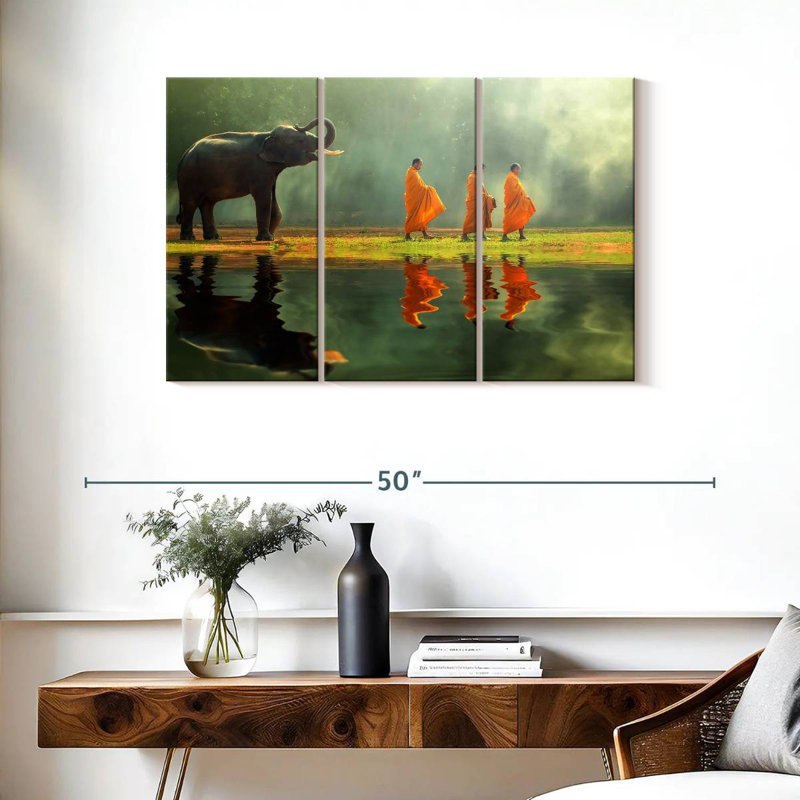 Adella Elephant And Monks, 24" H x 38" W