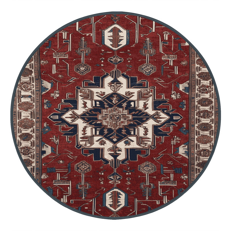 Tapis persan noir lavable à la machine, Rond 3 pi