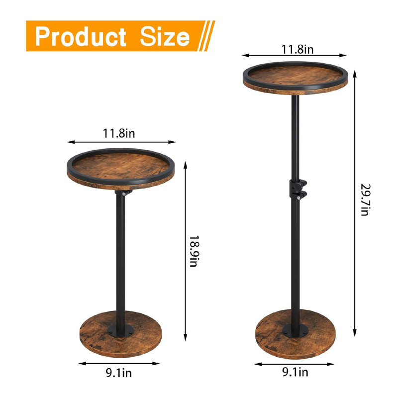 Height Adjustable Round End Table, Brown