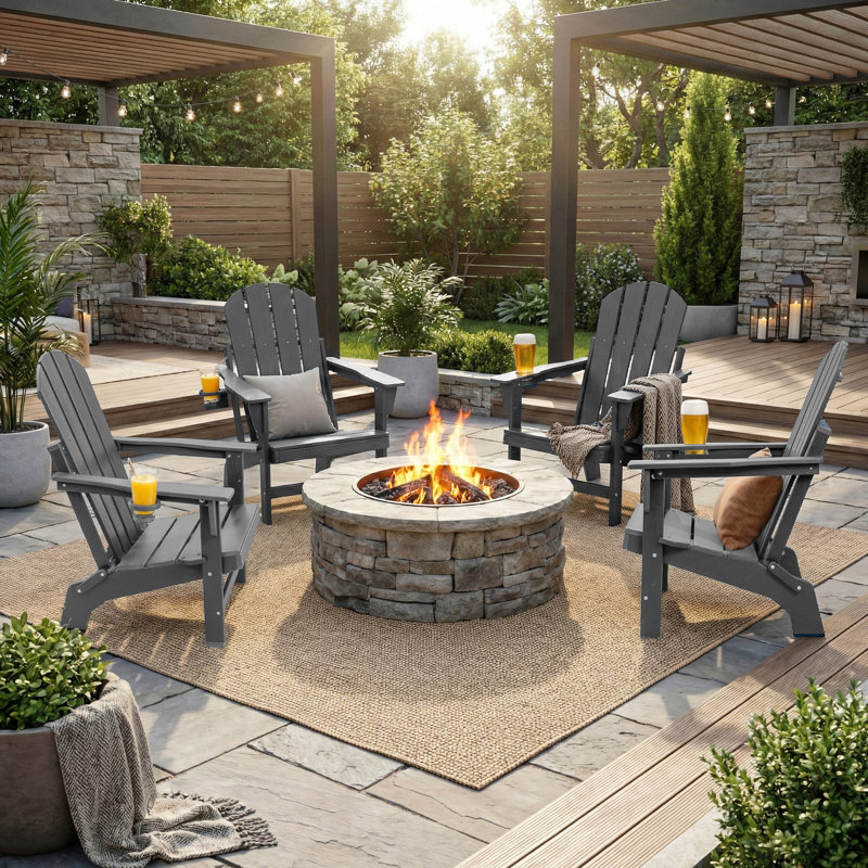 4 chaises Adirondack d'extérieur pliables, Gris, 4