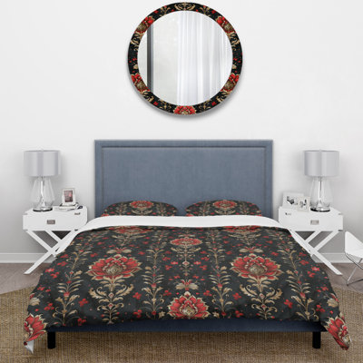 Red Black Damask Beauty - Damask Duvet Cover Set