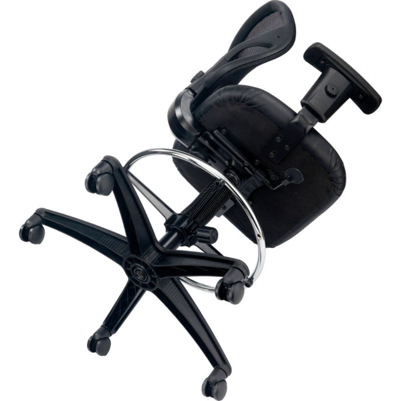 Adjustable Black Vinyl and Mesh Drafting Stool with Steel Frame