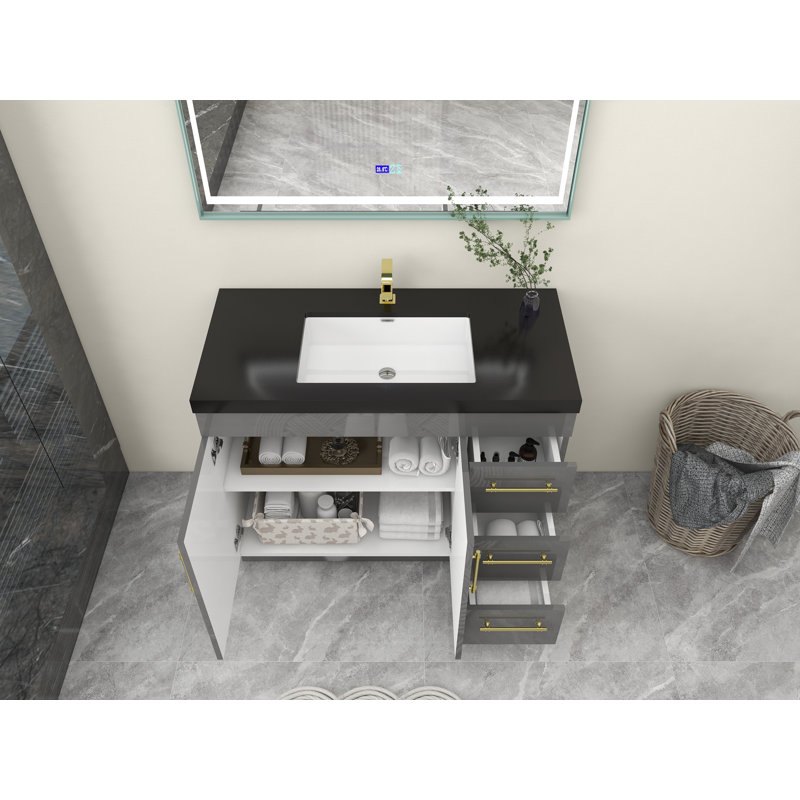 Ensemble de meuble-lavabo simple 42 po Campball, Gris ultrabrillant, Or mat