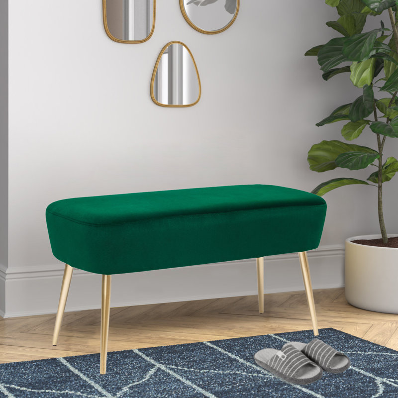 Collada Velvet Upholstered Bench, Green
