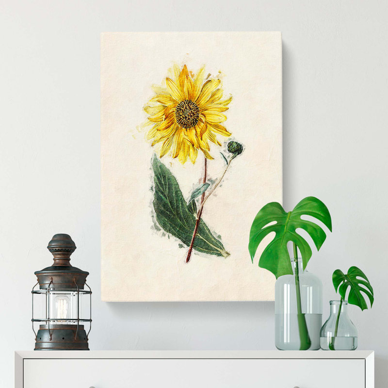 Illustration of a Yellow Sunflower - Wrapped Canvas, 50cm H x 35cm W x 3cm D