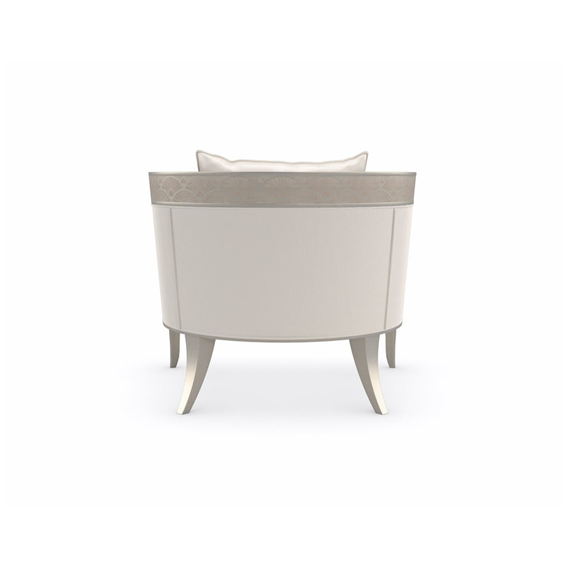 Transitional Cream Barrel Accent Chair with Art Deco Element