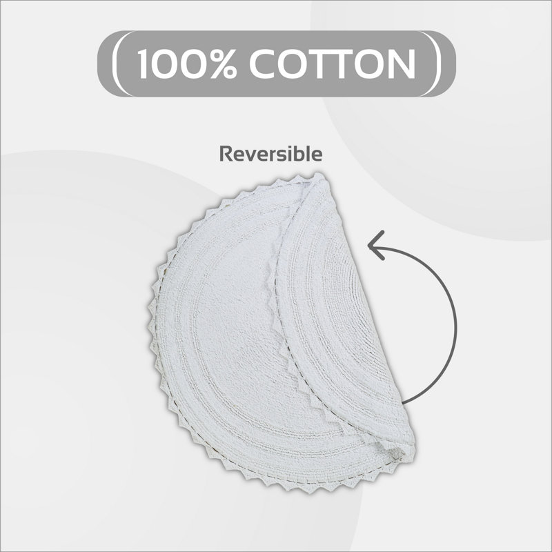 Tapis pour salle de bain réversible touffeté à 100% coton Cygnet 1990 GSM, Blanc, Rond 24 po