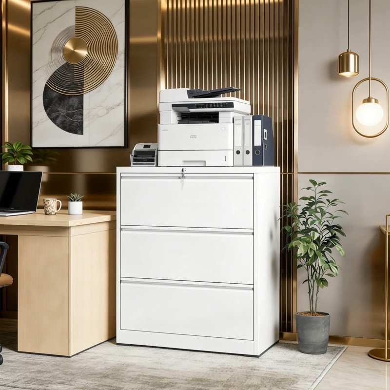3 Drawer Lateral File Cabinet, 35.4 Inch Wide Metal Filing Cabinet, Locking Heavy Duty File Cabinet For Home Office, Anti-Tip Safety Interlock, Vertical Storage For Letter/Legal/A4 Files