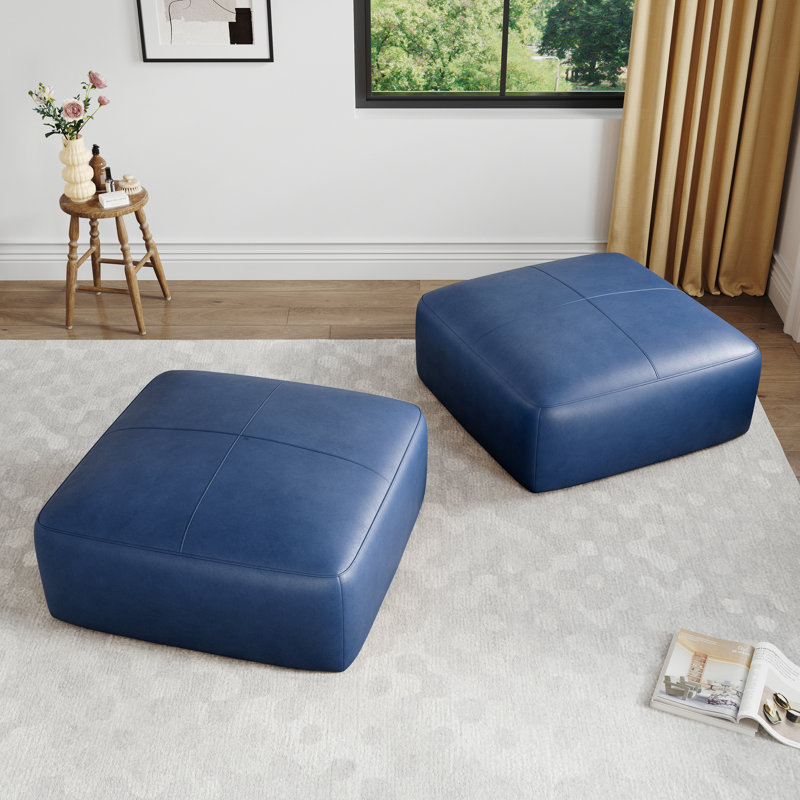Repose-pieds en cuir italien Hustle Square, Marine