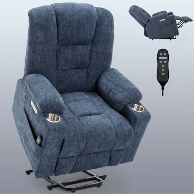 Power Lift Recliner Chair With Massage And Heat For Elderly, Overstuffed Wide Recliners, Heavy Duty Motion Mechanism With USB And Type C Ports, 2 Steel Cup Holders