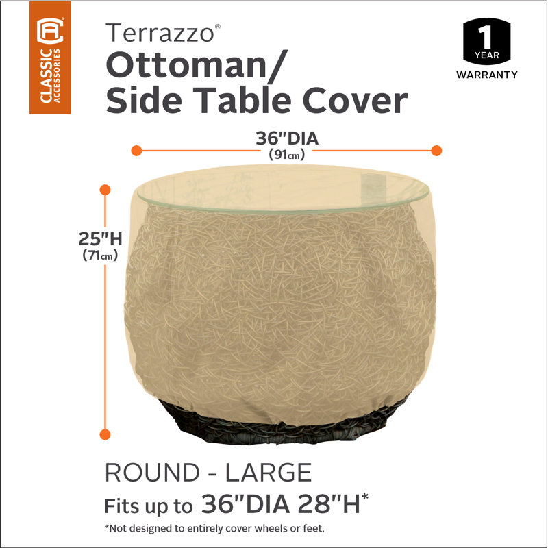 Jadon Water-Resistant Round Ottoman/Coffee Table Cover, 25" H x 36" W x 36" D