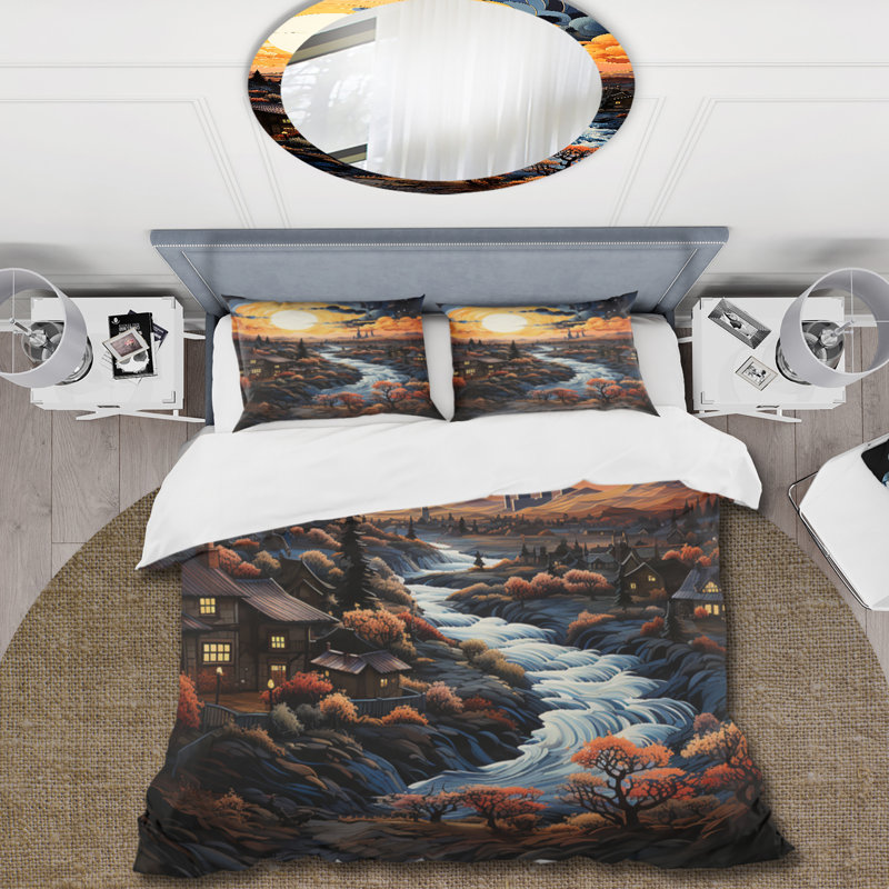 Ensemble de housse de couette en microfibre / polyester Vangogh Village At Sunset I
