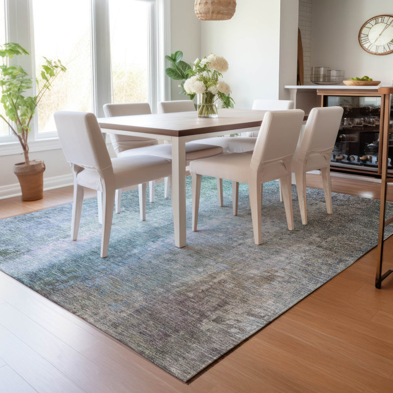 Tapis abstrait intérieur / extérieur lavable à la machine Kaczor ACN2241, Rectangle 9 pi x 12 pi