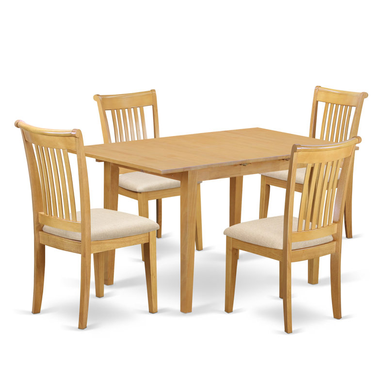 Ensemble de salle à manger 5 pièces comprenant une table de salle à manger rectangulaire avec rallonge papillon et 4 chaises de salle à manger en tissu de lin, chêne