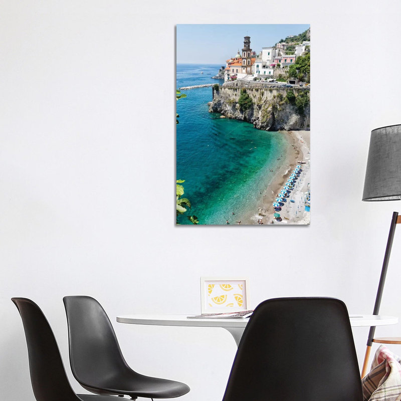 High Angle View Of A Beach At The Amalfi Coast, Atrani, Campania, Italy by George Oze - Wrapped Canvas Print