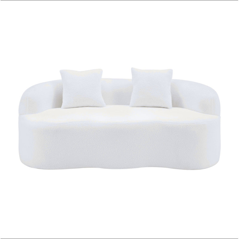 White Curved Loveseat Sofa With Round Armrest, Compression Couch With 2 Pillows, Cream Couch For Small Space, Living Room, Bedroom, No Assembly