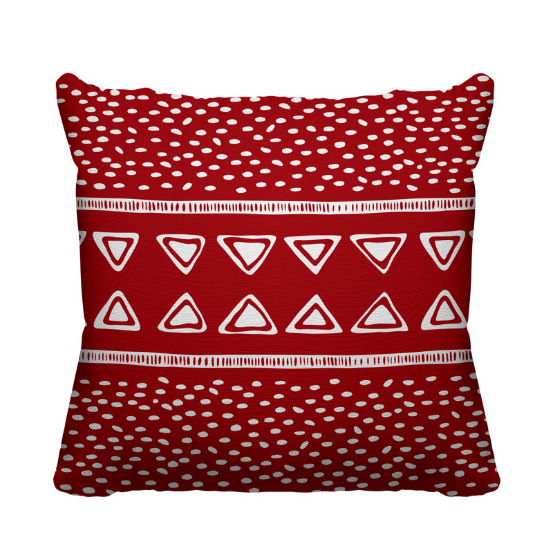 Coussin décoratif intérieur / extérieur Monica Tribal, 15 po x 15 po, Rouge, Carré