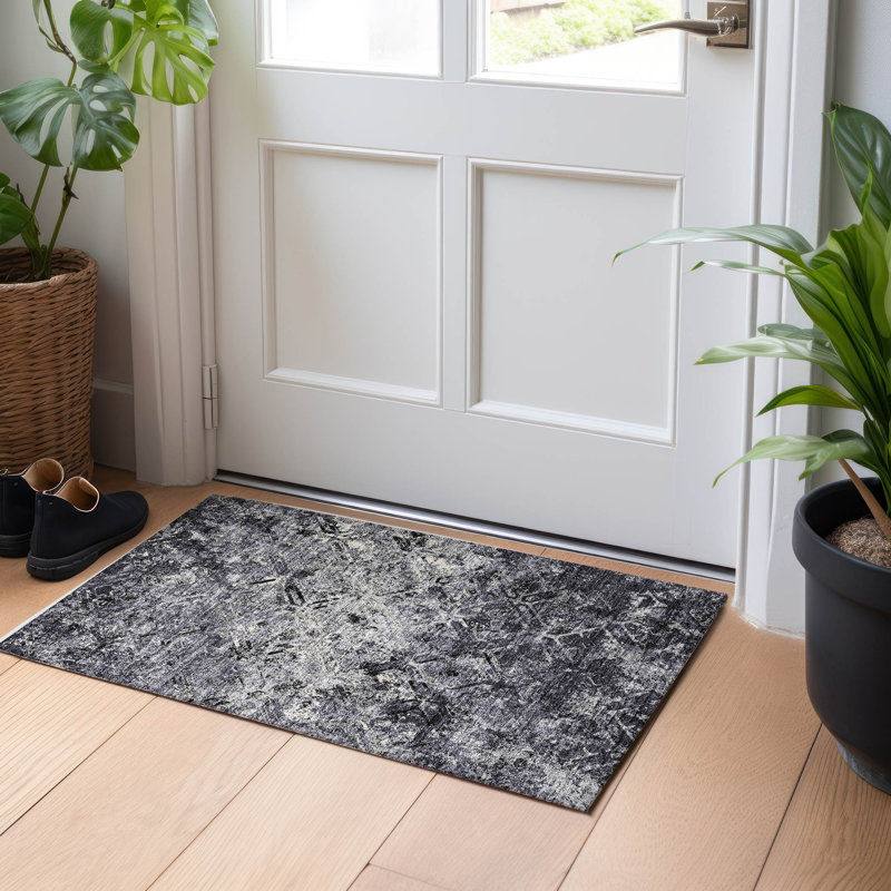 Premium Machine Washable Prisco Black Rug, Rectangle 1'8" x 2'6"