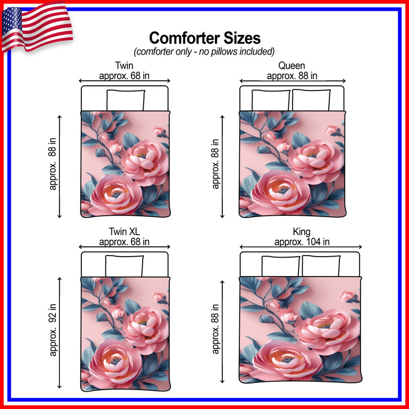 Pink Peony Flowers Comforter, Twin