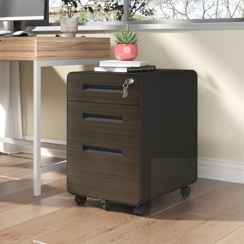 3-Drawer Mobile File Cabinet With Lock And Casters, Black