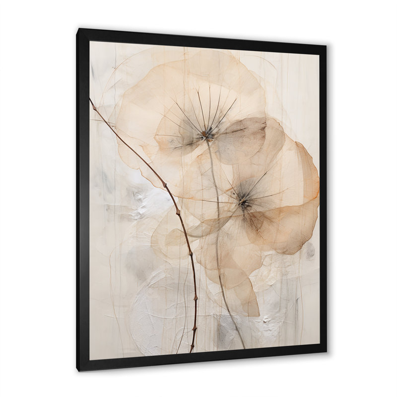 Luxueuse fleur du matin beige gloire II, H 32 po x l 24 po x P 1 po, Cadre simple noir