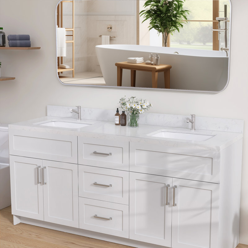 60'' W X 4'' H Engineered Stone Carrara White Backsplash Rectangular Vanity Top Polished Back Splash for Bathroom Countertop